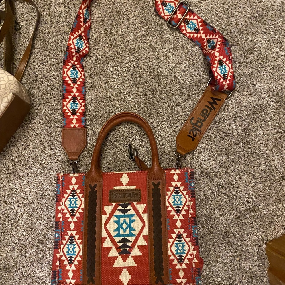 Wrangler Red and Brown Shoulder Bag with Geometric Patterns